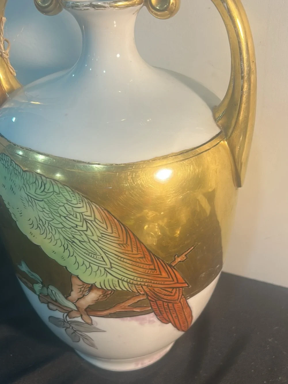 Antique French Gold and White Parrot Accent Vase - Decorative Home Accent